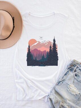Mountain Graphic Muscle Tank Top – Hiking & Travel Essential